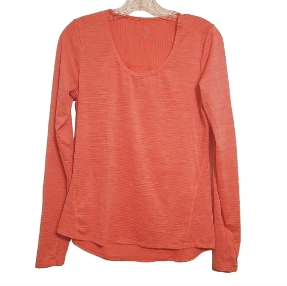 Athleta | Women's Orange Ribbed Cadence Workout Long Sleeve Tee (Size Medium) - Picture 1 of 11